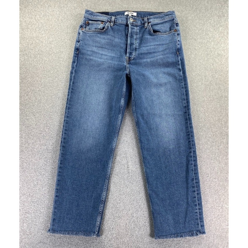 Re/Done 70's Stove Pipe Jeans Womens 30 31x26 Blue Straight Raw Hem Preppy City